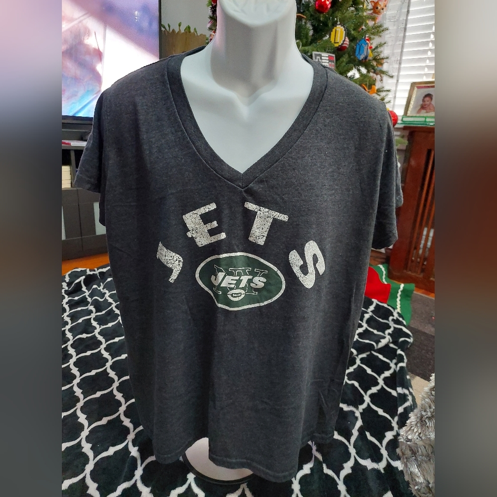 Ashley Stewart Dark Gray New York Jets V-Neck Tee